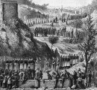Lourdes 1864: die Prozession zur Grotte zur Einweihung der Statue der Unbefleckten Maria von Unknown artist