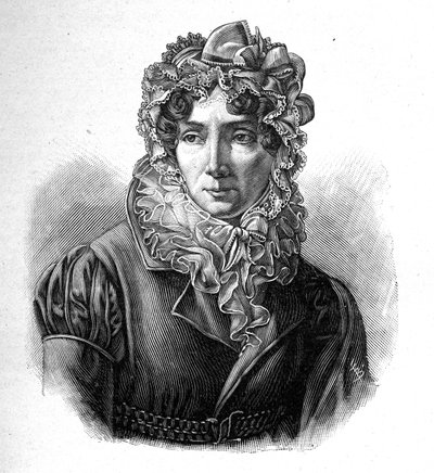 Madame de Genlis - Porträt von Stéphanie gratuliert dem Wappen von Saint Aubin (Saint-Aubin) (1746-1830), Gräfin von Genlis, französische Schriftstellerin. von Unknown artist