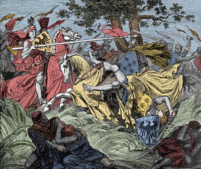 Manfred im Kampf getötet - Schlacht bei Benevent (26. Februar 1266): der Tod von Manfred I. (von Hohenstaufen) von Unknown artist