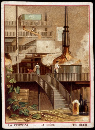 Herstellung des Bieres im 19. Jahrhundert: Brauerei - Chromolithographie 19. Jahrhundert von Unknown artist