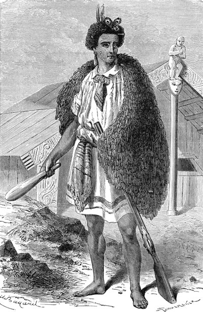 Maori-Chef in der Nähe von Auckland, Neuseeland. Gravur 1885 von Unknown artist