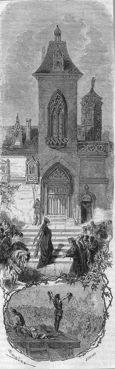 Marie von Burgund bittet um Gnade für ihre Minister. Tod von Hugonat und dem Herrn von Humbercourt am 3. April 1477. Gravur des 19. Jahrhunderts. von Unknown artist