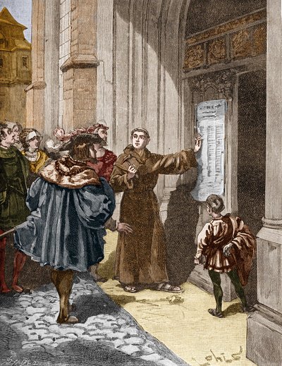 Martin Luther (1483-1546) hängt seine 95 Thesen in Wittenberg an von Unknown artist