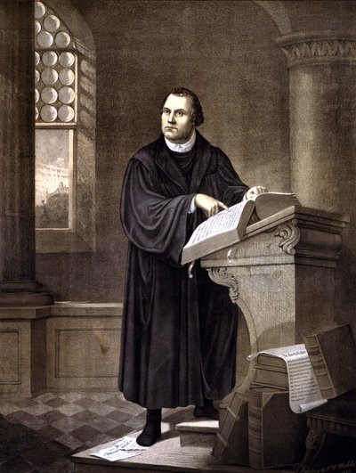 Martin Luther (1483-1546) liest in einer Kirche von Unknown artist