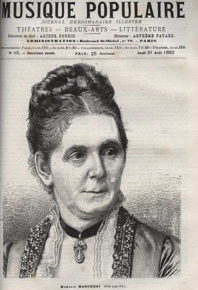 Mathilde Marchesi (1821-1913) deutsche Mezzosopranistin - Gravur in „Populäre Musik“ illustriertes Wochenblatt - 1882 von Unknown artist