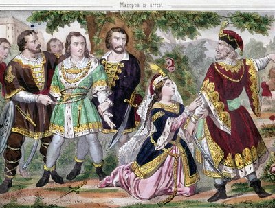 Mazeppas Stopp. Illustration zu Lord Byrons Gedicht „Mazeppa“ veröffentlicht im Jahr 1819. 19. Jahrhundert von Unknown artist