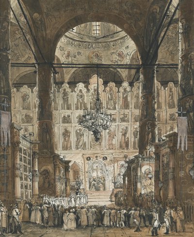 Messe in der Kathedrale der Entschlafung im Kreml in Moskau, Russland von Unknown artist