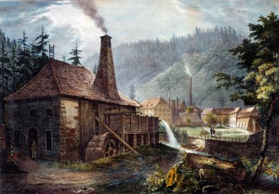 Metallurgie: Ansicht der Schmieden von Framont. Lithografie um 1850 von Unknown artist