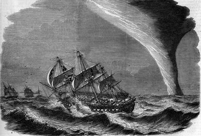 Meteorologisches Phänomen: ein Wasserwirbel auf See. Gravur von Linton in „The Illustrous World“ Nr. 49 vom 20. März 1858. von Unknown artist