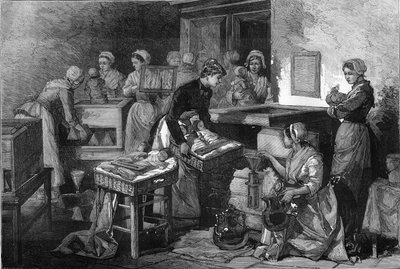 Hebamme, Krankenschwestern und Brutkästen: Die Ausstattung des Entbindungsheims zur Erhaltung des Lebens von Frühgeborenen in Paris. Gravur in „Le Monde Illustré“. von Unknown artist