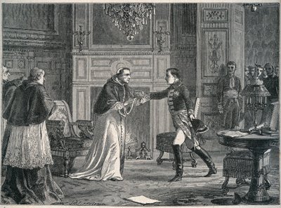 Napoleon besucht Papst Pius VII. in Fontainebleau 1804 - Besuch von Napoleon I. bei Papst Pius VII. in Fontainebleau 1804 von Unknown artist