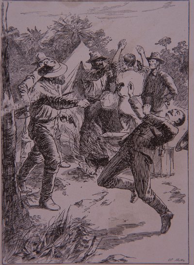 Ned Kelly tötet Polizeibeamten Lonigan am Stringybark Creek im Jahr 1878 (Stich) von Unknown artist