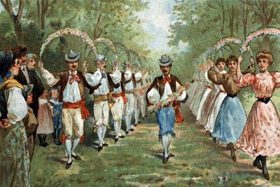 Alte Tradition im Languedoc: der Tanz der Trellas. Chromolithographie aus dem späten 19. Jahrhundert. von Unknown artist
