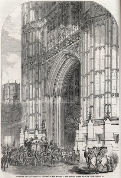Eröffnung des neuen Parlaments - Ankunft Ihrer Majestät am Victoria Tower, House of Lords 1852 von Unknown artist