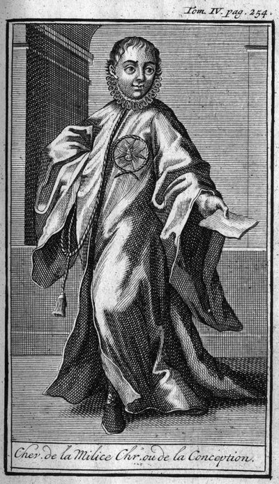 Ritterorden. Ritter der christlichen Miliz oder der Empfängnis in Deutschland im 17. Jahrhundert. In „History of military orders or knights, of the secure and routine militias of both sexes, which have been set up so far. Edition taken from Abbe Giustinia von Unknown artist