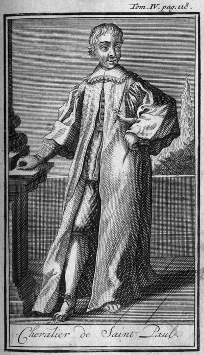 Ritterorden. Ritter des Heiligen Paulus. In „History of military orders or knights, of the secure and routine militias of both sexes, which have been established so far. Edition taken from Abbe Giustiniani, R.P.Bonani, M. Herman, Schoonebeek, R.P.Heliot.A von Unknown artist