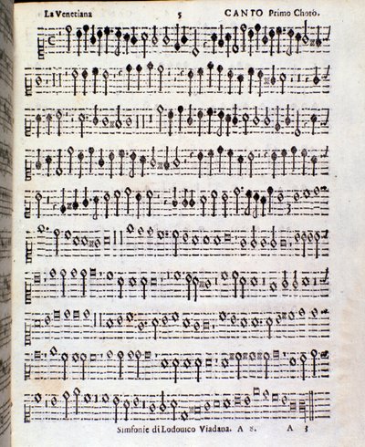 Seite der Partitur von Sinfonie musicali von Ludovico Viadana von Unknown artist