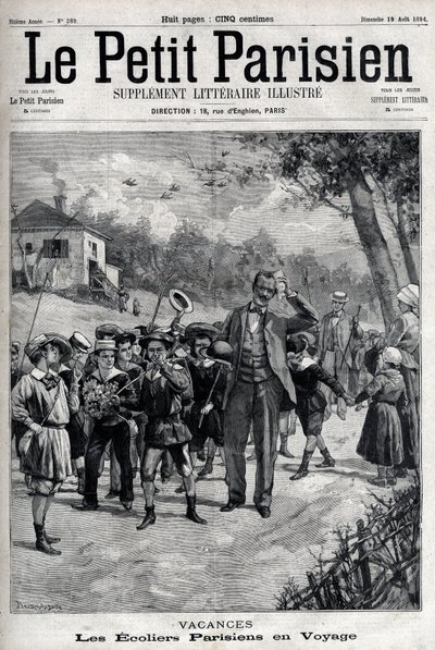 Pariser Schulferien auf einem Ausflug aufs Land. Gravur in „Le Parisien“ von Unknown artist