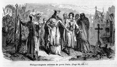 Philippe Auguste befiehlt das Pflastern von Paris im 12. Jahrhundert - Gravur von Unknown artist