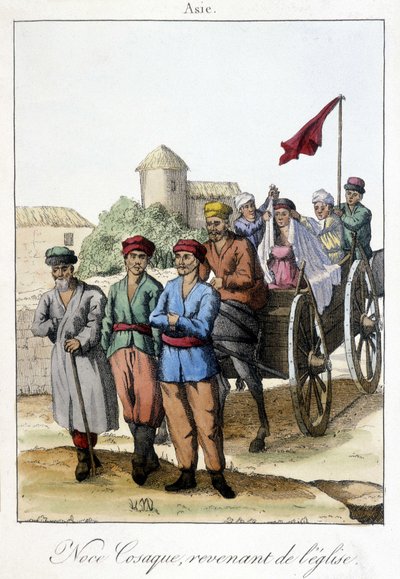 Tafel von 1811, die eine Gruppe von Kosaken nach einer Hochzeit zeigt von Unknown artist