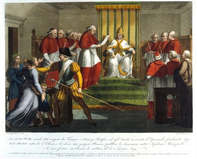 Papst Pius VII. (1742 - 1823) exkommunizierte Napoleon Bonaparte am 10. Juni 1809. Gravur des 19. Jahrhunderts. von Unknown artist