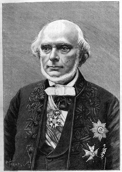 Porträt von Armand de Quatrefages de Breau, französischer Naturforscher und Anthropologe. (Von einer Fotografie von Charles Gallot). Gravur in „La Nature: revue des sciences et de leurs applications aux arts et a l
