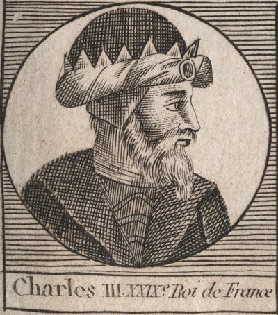 Porträt von Karl III., genannt der Einfältige (879-929), König der Franken - Gravur aus 