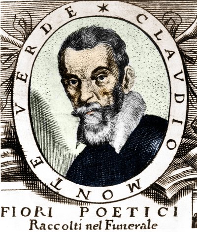 Porträt von Claudio Monteverdi nach dem Frontispiz von Fiori poetici raccolti nel funerale del molto illustrious e molto reverendo Signor Claudio Monteverdi, veröffentlicht in Venedig 1644. von Unknown artist