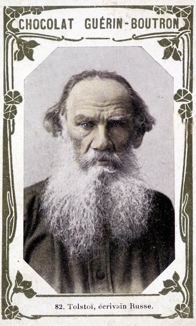 Porträt von Lev Nikolajewitsch, Graf Tolstoi (Leo Tolstoi), russischer Schriftsteller (1828-1910). Vignette der Schokoladen Guérin - Boutron von Unknown artist