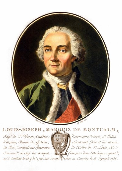 Porträt von Louis-Joseph, Marquis von Montcalm de Saint-Véran (1712-1759). Ein französischer General, der bei dem Versuch starb, Quebec gegen die Engländer zu verteidigen. Gravur des 19. Jahrhunderts. von Unknown artist