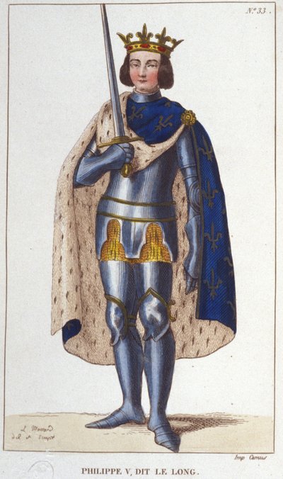 Porträt von Philipp V. der Lange (1294 - 1322), König von Frankreich (Stich von 1830) von Unknown artist