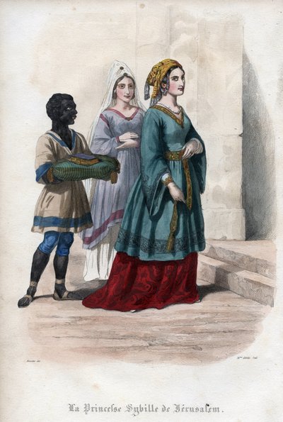 Porträt von Sibylla von Jerusalem (Jerusalem Sibylle) (ca. 1160-1190), Prinzessin und dann Königin von Jerusalem. Gravur von 1842 in „Histoire des popes“ von Maurice Lachatre. Private Sammlung. von Unknown artist