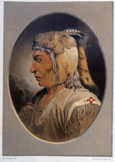 Porträt eines Indianers: Man-Ce-Muckt - in "Wanderungen eines Künstlers unter den Indianern Nordamerikas" von Paul Kane, Longmans & Roberts, London von Unknown artist