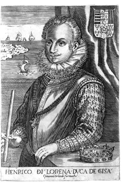 Porträt des Herzogs von Guise (Heinrich I. von Lothringen, bekannt als der Scalafre (1550 - 1588)). Gravur des 17. Jahrhunderts von Unknown artist