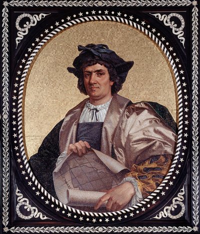 Porträt des italienischen Seefahrers Christoph Kolumbus (Christoph Kolumbus, Cristoforo Colombo, Cristóbal Colón) (1451-1506) Mosaik von Unknown artist