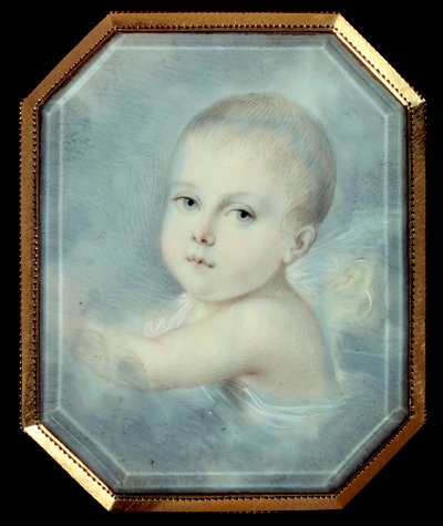 Porträt des Königs von Rom als Baby (1811-1832), Sohn von Kaiser Napoleon I (1769-1821) und zukünftiger Napoleon II. Anonymes achteckiges Medaillon des 19. Jahrhunderts. Aquarell unter Glas. Paris, Musée de la Légion d