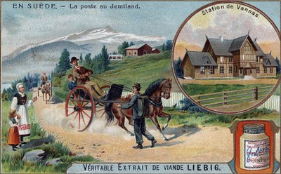 Post und Postbote in Jemtland, Schweden. Chromolithographie, Liebig-Bild. von Unknown artist