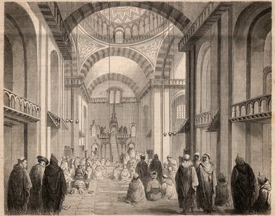 Gebete des Ramadan (muslimisches Fasten) in der Großen Moschee von Algier im Jahr 1862. Gravur in „Le Monde illustré“ von 1862. Private Sammlung. von Unknown artist