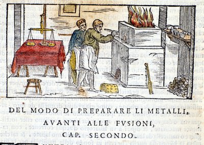 Vorbereitung von Metall zum Schmelzen - in „Pirotechnia“ von Biringuccio von Unknown artist