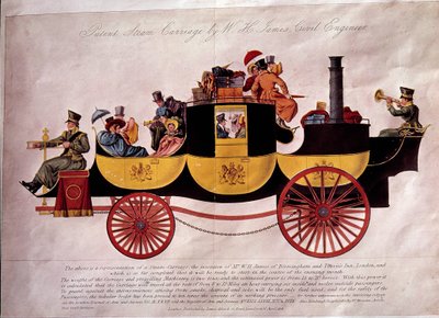 Öffentlicher Verkehr: Darstellung eines Dampfschiffs mit Passagieren und Gepäck. Entworfen von Ingenieur W.H. James. Lithographie von 1828. Dekorative Künste, Paris von Unknown artist