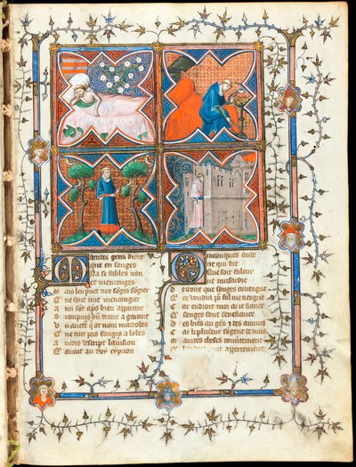 Vier Männer bei verschiedenen Aktivitäten, Seite aus dem Manuskript "Der Roman de la Rose" von Guillaume de Lorris und Jean de Meun von Unknown artist