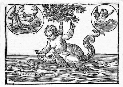 Darstellung von Ino, Gott des Meeres, und seinem Sohn Palemon. Gravur aus „Mythologiae sive explicationes fabularum“ von Natalis Comitis. 1637. von Unknown artist
