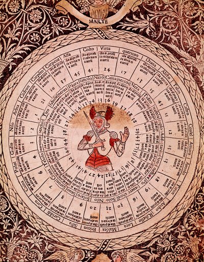 Darstellung des Mars. Horoskopplatte aus „Libro delle sorti“ von Lorenzo Spirito Gualtieri (1426-1496), Dichter und Humanist von Unknown artist