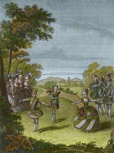 Darstellung des Balletts „Der Triumph der Liebe“ von Christoph Willibald Gluck in Schönbrunn, Wien 1865 (Gravur) von Unknown Artist