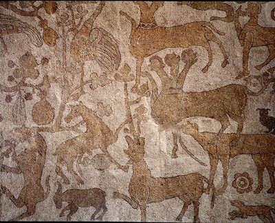 Darstellung der imaginären indischen Fauna, die die Heldentaten von Alexander dem Großen (356-323 v. Chr.), König von Makedonien während der Eroberung Indiens symbolisiert. Bodenbelag von Pantaleone von Unknown artist