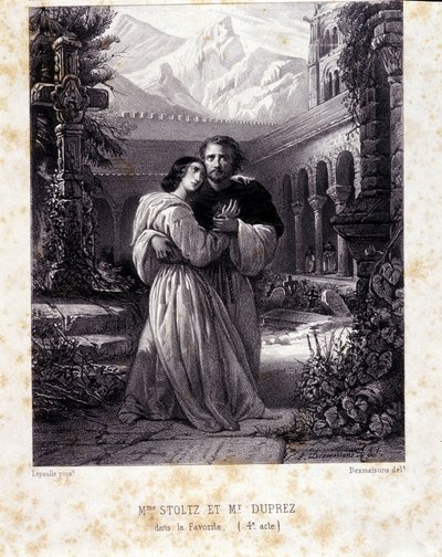 Rosina Stoltz und Gilbert Duprez im vierten Akt von „La Favorite“ von Gaetano Donizetti. 1840. von Unknown artist
