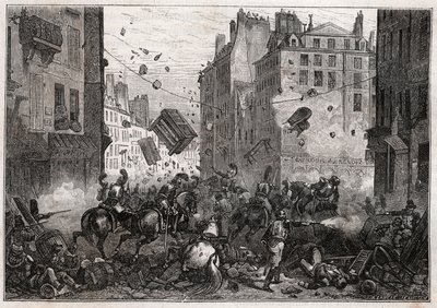 Rue Saint-Antoine während der Trois-Glorieuses (Juli 1830) - Revolution von 1830 Barrikadenkämpfe in der Rue Saint-Antoine (Saint Antoine) im Jahr 1830 von Unknown artist