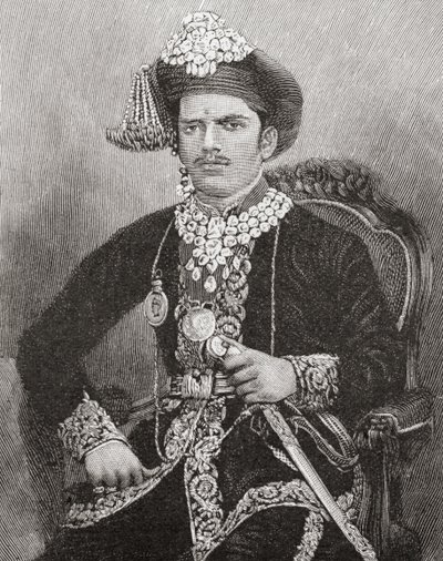 Sayajirao Gaekwad III, im Alter von 17 Jahren, Maharadscha von Baroda, Indien (Gravur) von Unknown artist