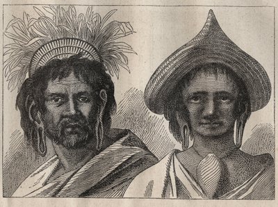 Zweite Reise (1772-1775) von Kapitän James Cook (1728-1779): Mann und Frau von der Osterinsel - Illustration aus „Die großen Seefahrer des 18. Jahrhunderts“ von Unknown artist