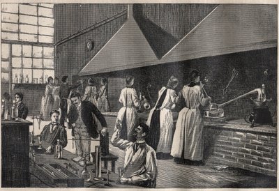 Studenten und Professoren im praktischen Labor des Conservatoire des Arts et Métiers (Arts-et-Métiers) von Paris von Unknown artist